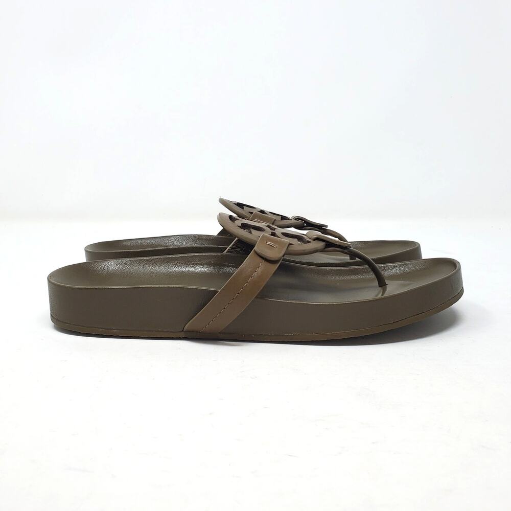 Tory Burch Miller Cloud Calf Leather Thong Sandals Olive Green 81032 Size US 7 M - Picture 4 of 11
